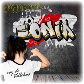 Nombre de Sonia en Graffiti de vinilo del Rayo Vallecano. Aúpa Vallecas