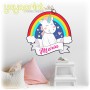 Vinilo infantil de unicornio con arcoíris, nubes, estrellas y corazones