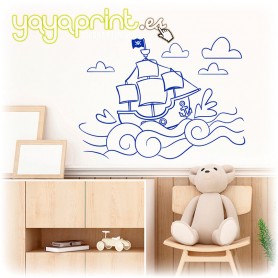 Vinilo infantil de barco pirata sobre las olas del mar. El vinilo decorativo más bucanero para niños.